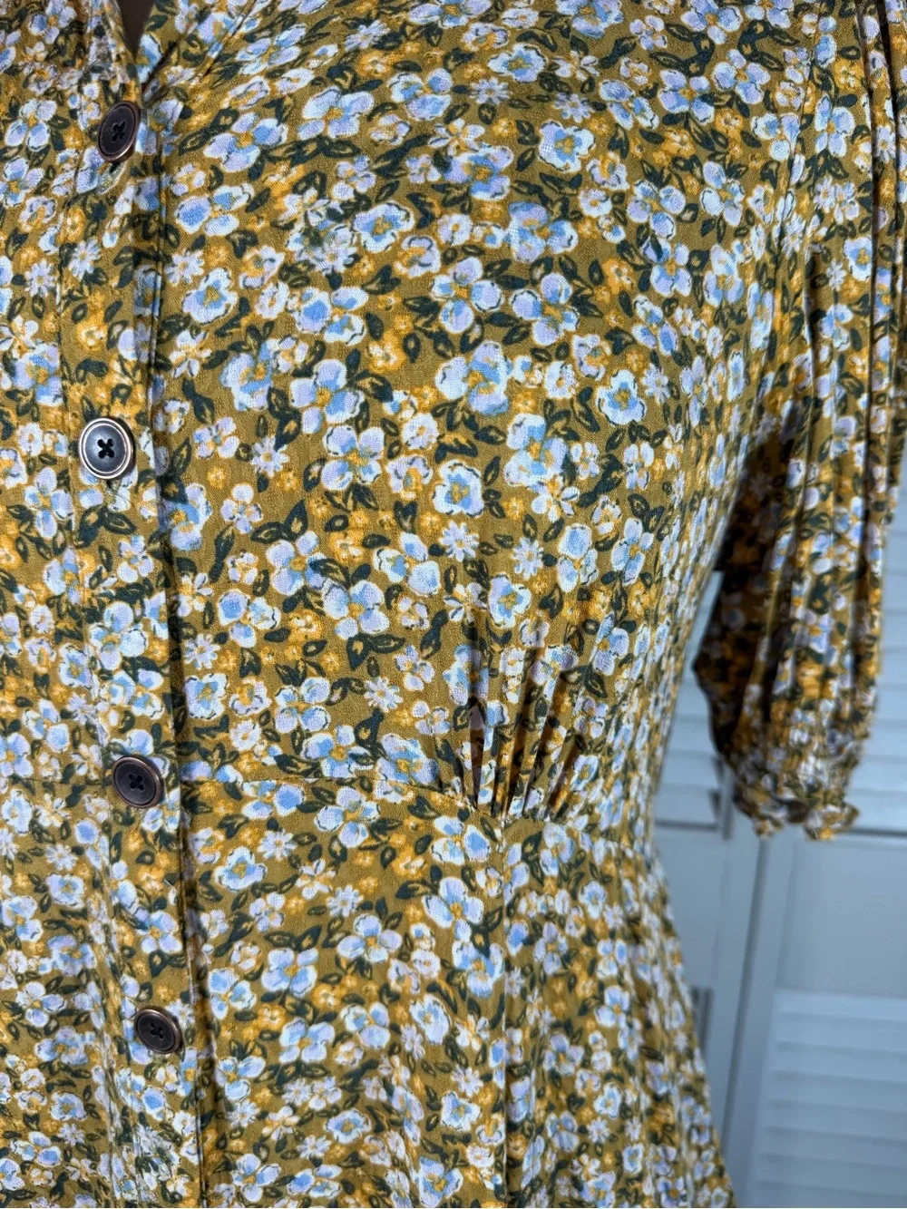 Free People Debbie-Jean Shirtdress Floral Maxi Dress Mustard Yellow Pockets M - Picture 7 of 16